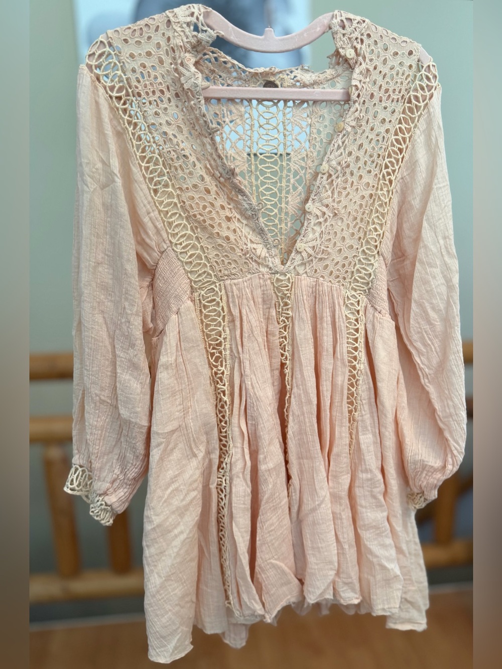Free People Blush Pink Crochet-Trim Tunic Top